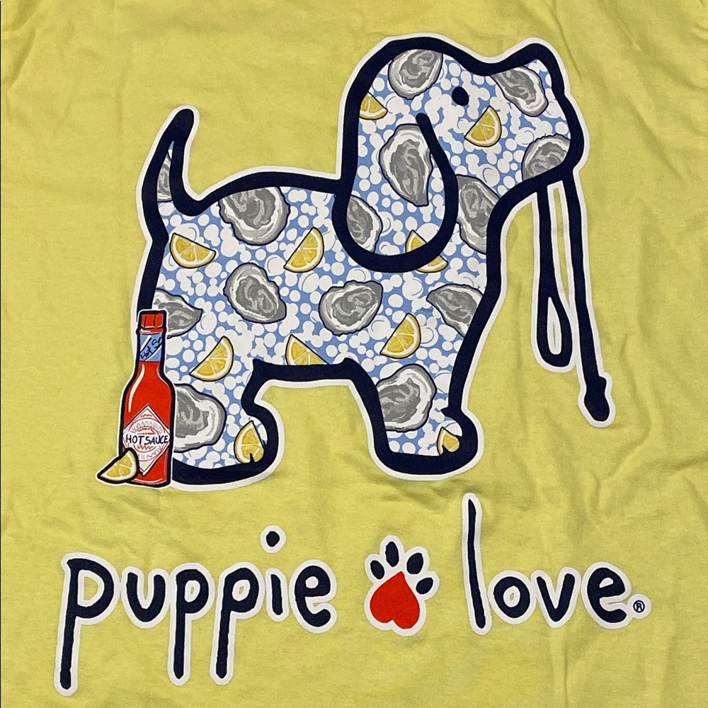 Puppie Love Oyster and Hot Sauce Yellow Short Sleeve Shirt NWT Small